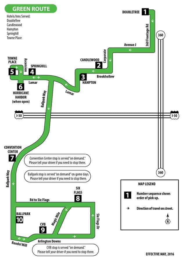 Green Trolley Route to Globe Life Park