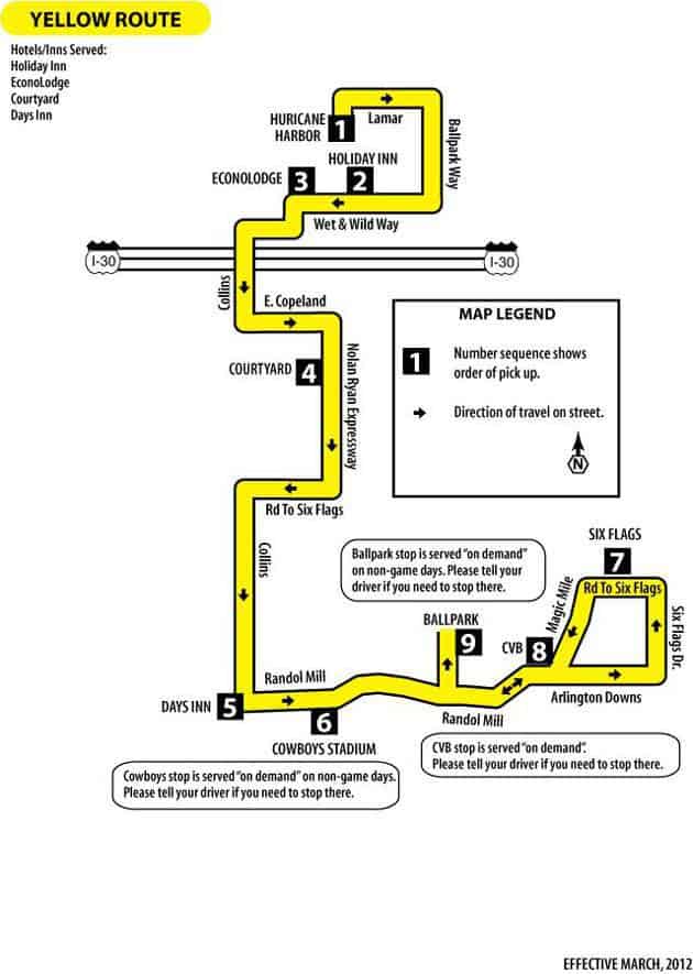 Yellow Trolley Route to Globe Life Park