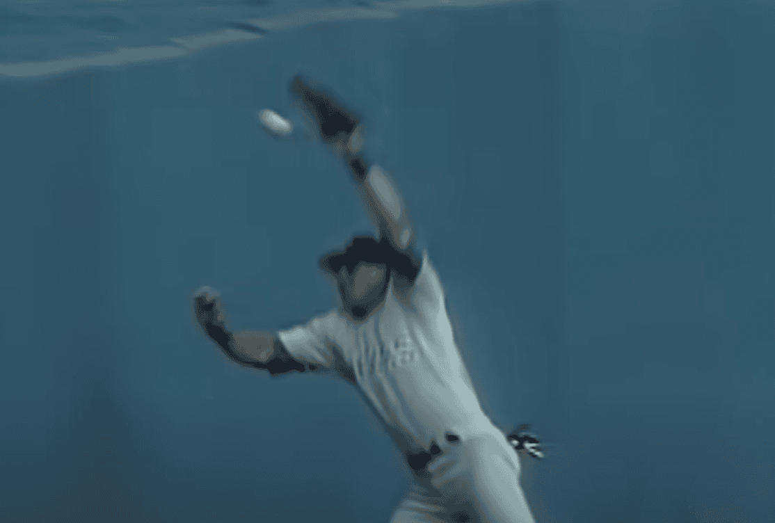 Jose Canseco's head collides with a baseball, aiding a home run in a bizarre play.