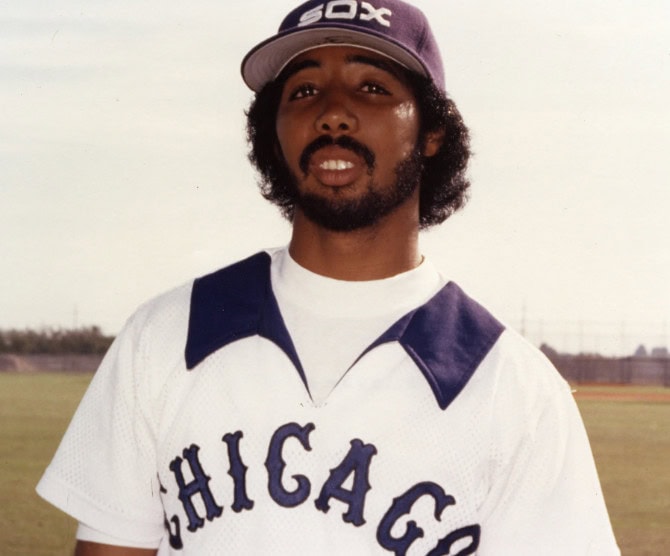 A portrait of Harold Baines, showcasing his long career in Major League Baseball, often debated for his overrated status among childhood baseball heroes.