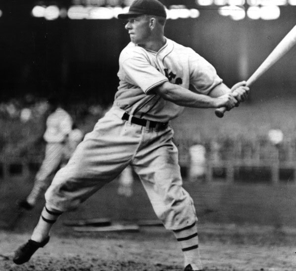 Mel Ott at bat, showcasing his legendary swing as a top hitter of the 1930s.