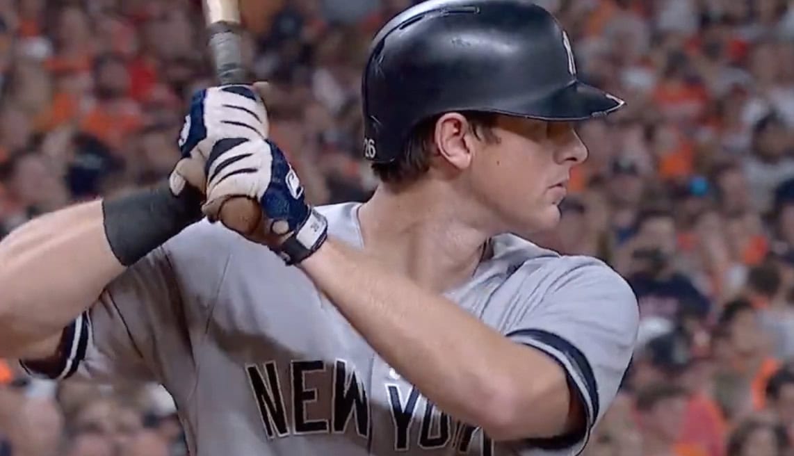 DJ LeMahieu in action, showcasing his exceptional contact hitting skills.