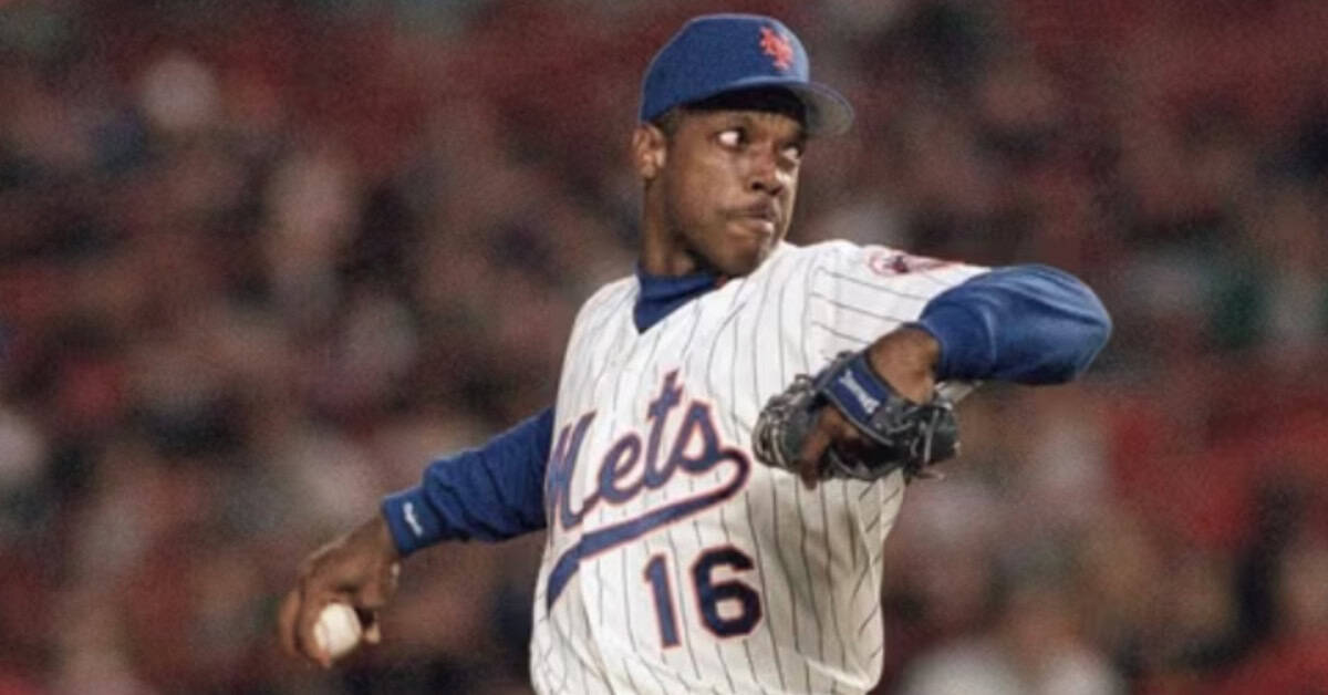 Dwight Gooden in action, showcasing his prowess as MLB's fastest to 1,000 strikeouts.