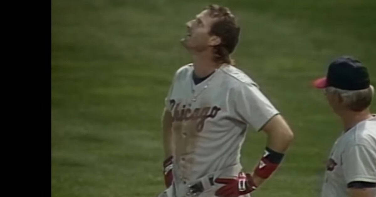 Steve Lyons caught mid-incident, pants down, during a chaotic baseball game moment.