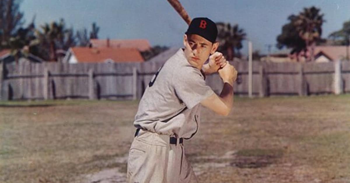 Ted Williams, known as "The Splendid Splinter," showcases his legendary swing.