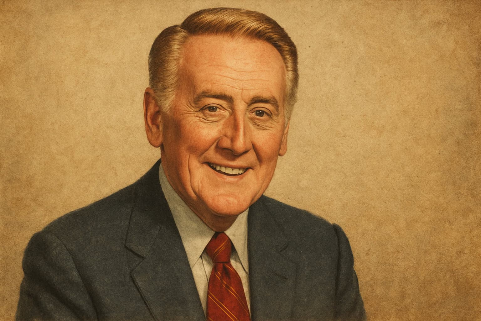 Vin Scully welcoming fans with his iconic phrase, "Pull Up a Chair," in Dodger Stadium.