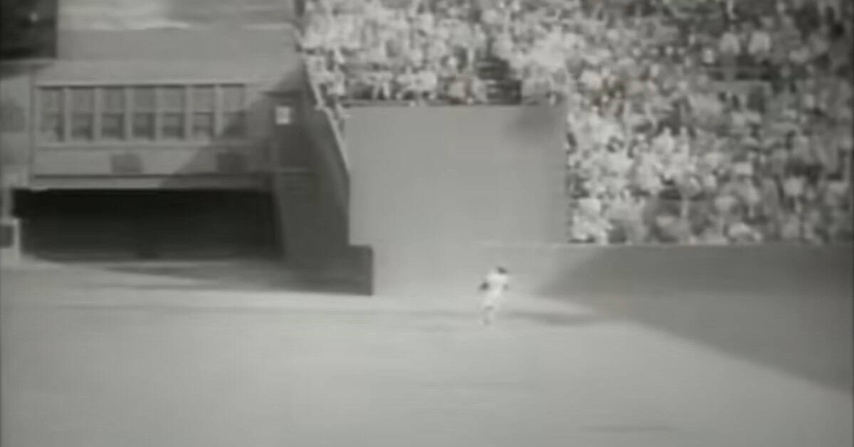 Willie Mays making 'The Catch' in the 1954 World Series, a pivotal moment in baseball history.