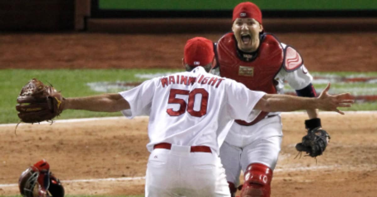 10 Curveballs That Made the Best Hitters in MLB Look Lost 10 Yadier Molina and Adam Wainwright celebrating their record-setting partnership.