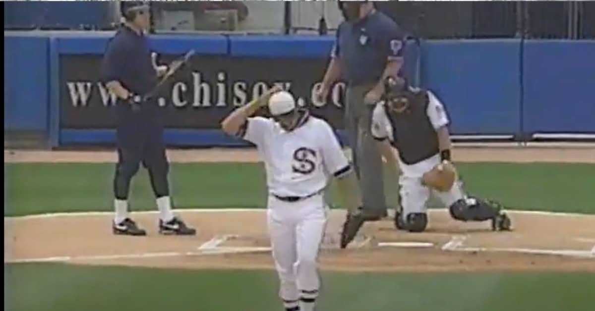 8 Games That Quietly Bent the Arc of Baseball 7 White Sox pitcher in old time white uniform and a cubs batter in all dark blue old time uniform but in 1997 inter league game.