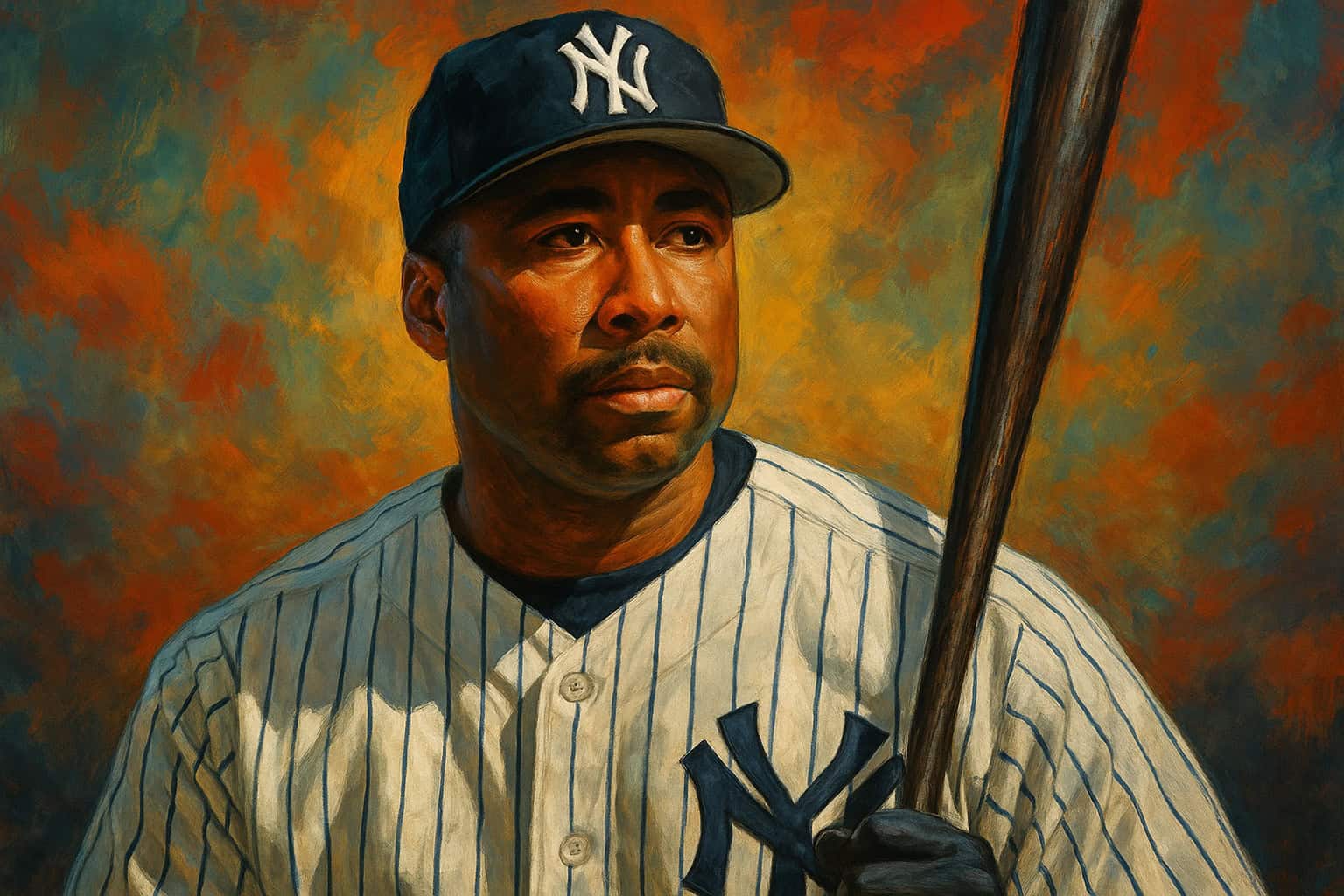 Portrait of Bernie Williams, a key player not in the Hall of Fame, symbolizing Yankees' legacy.