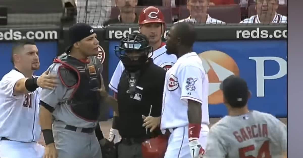 Brandon Phillips Jawing With Yadi