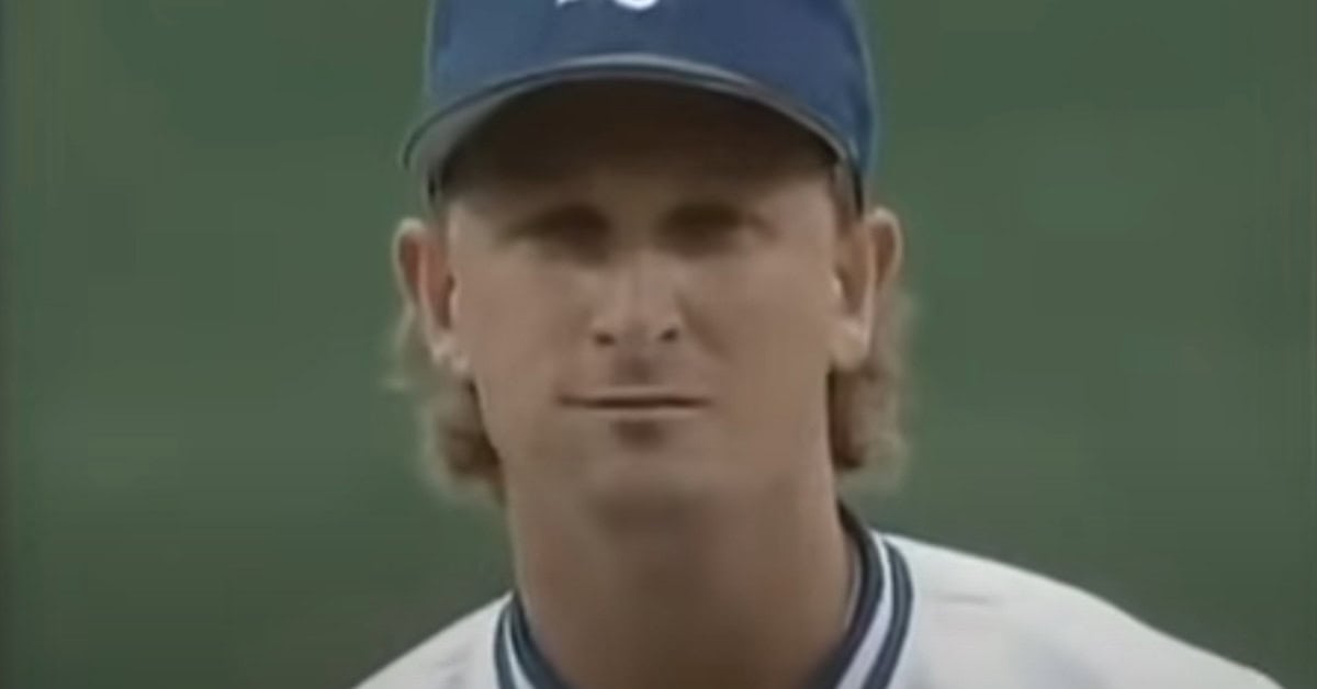 Bret Saberhagen, celebrated two-time Cy Young winner, showcasing his pitching prowess.