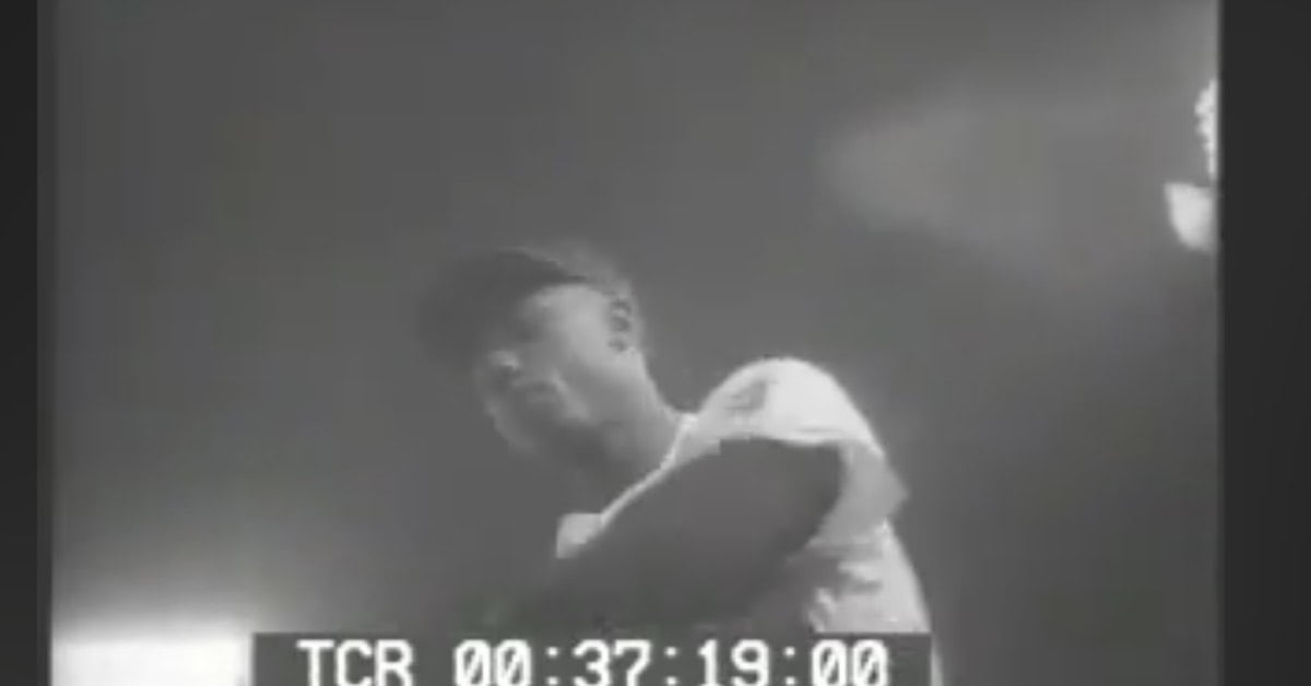 Hank Aaron hitting the famous pennant-winning homer on September 23, 1957.