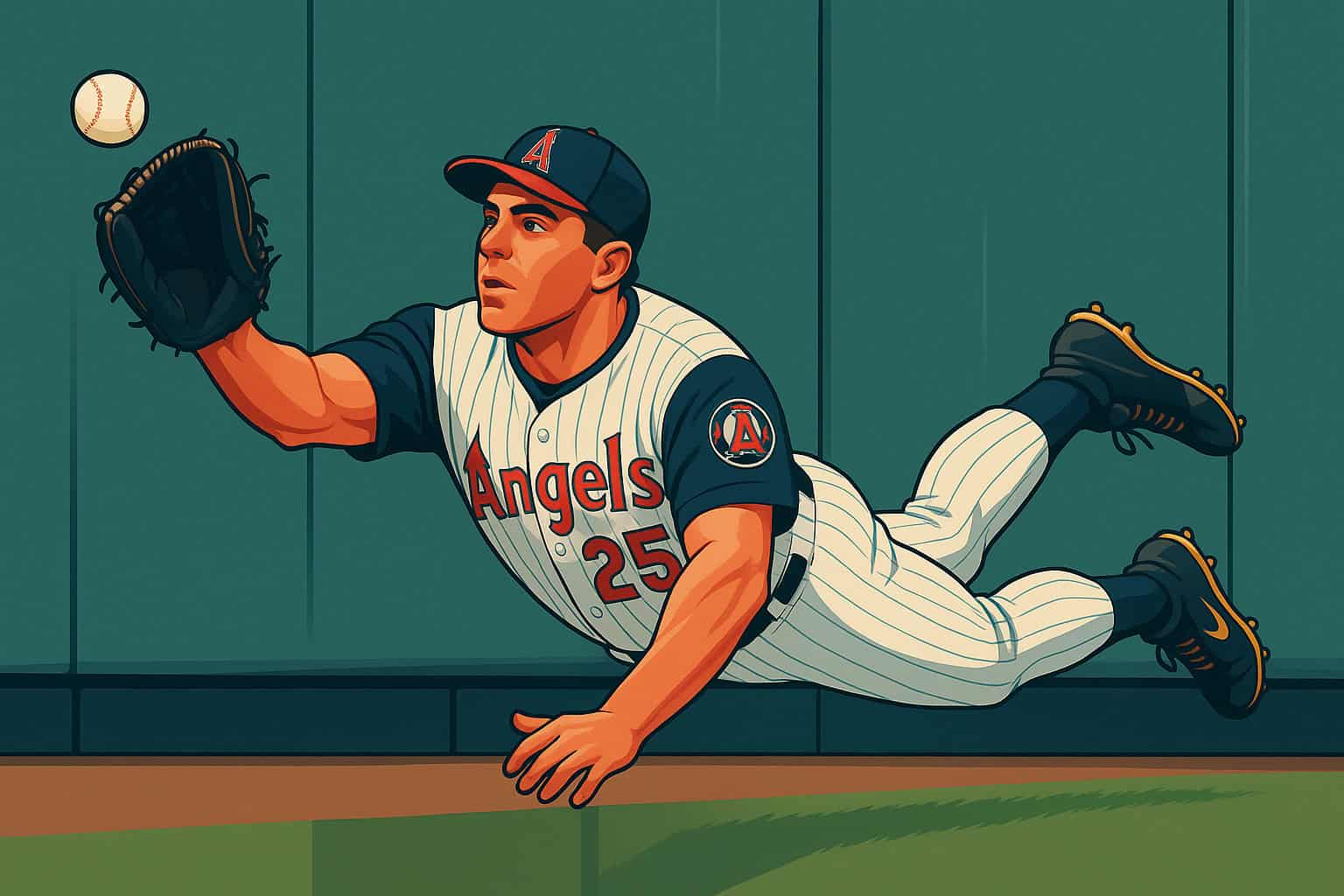 Jim Edmonds diving to make an incredible catch during a game in Anaheim.