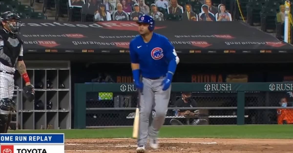 Willson Contreras celebrates a home run with a memorable bat flip in 2020.