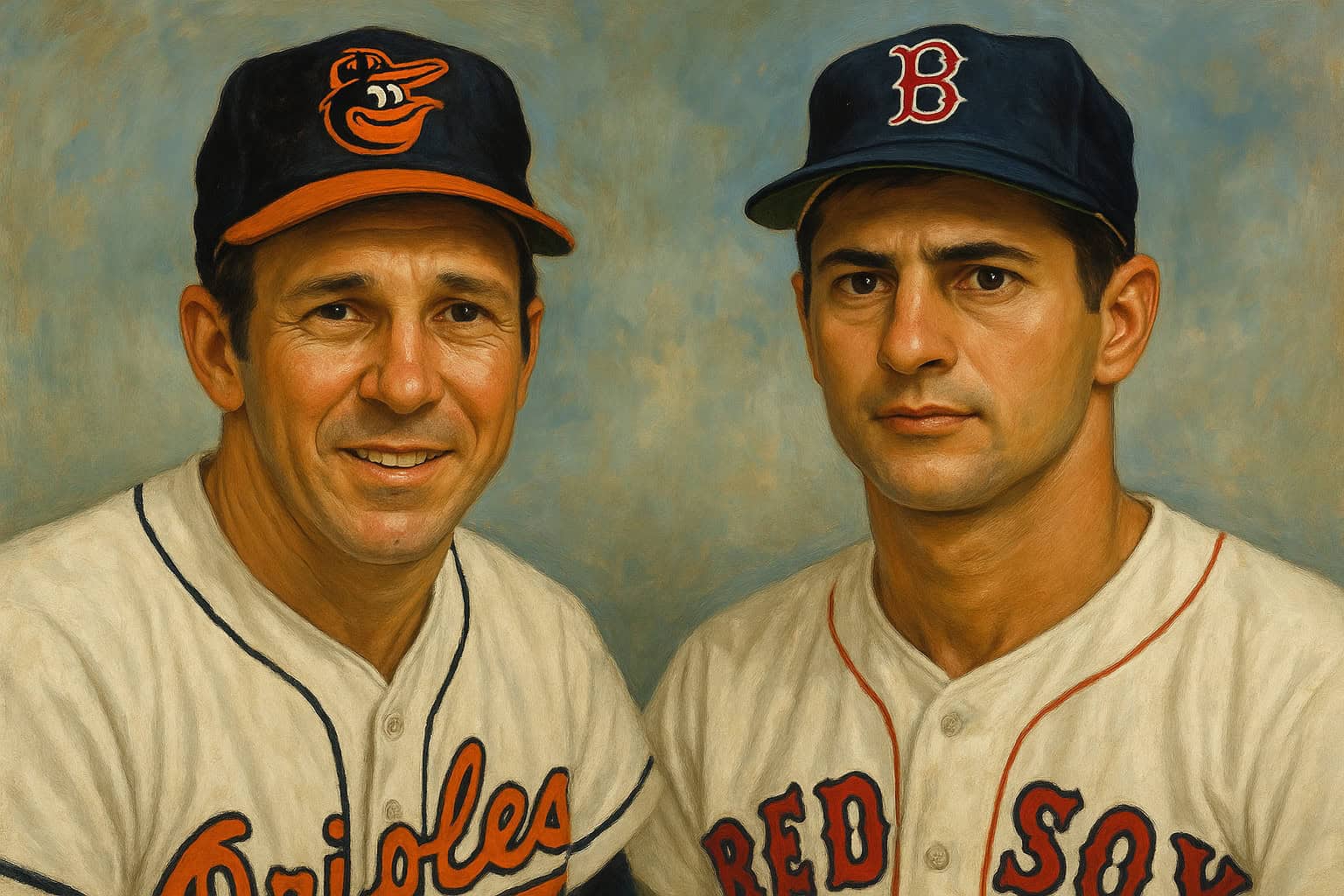 Brooks Robinson and Carl Yastrzemski share a moment, highlighting Robinson's 23 seasons with the Orioles.