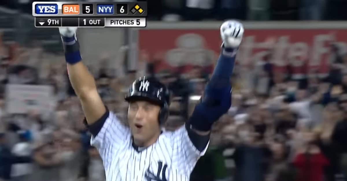 Derek Jeter joyfully celebrating, embodying his legacy in 20 winning seasons.
