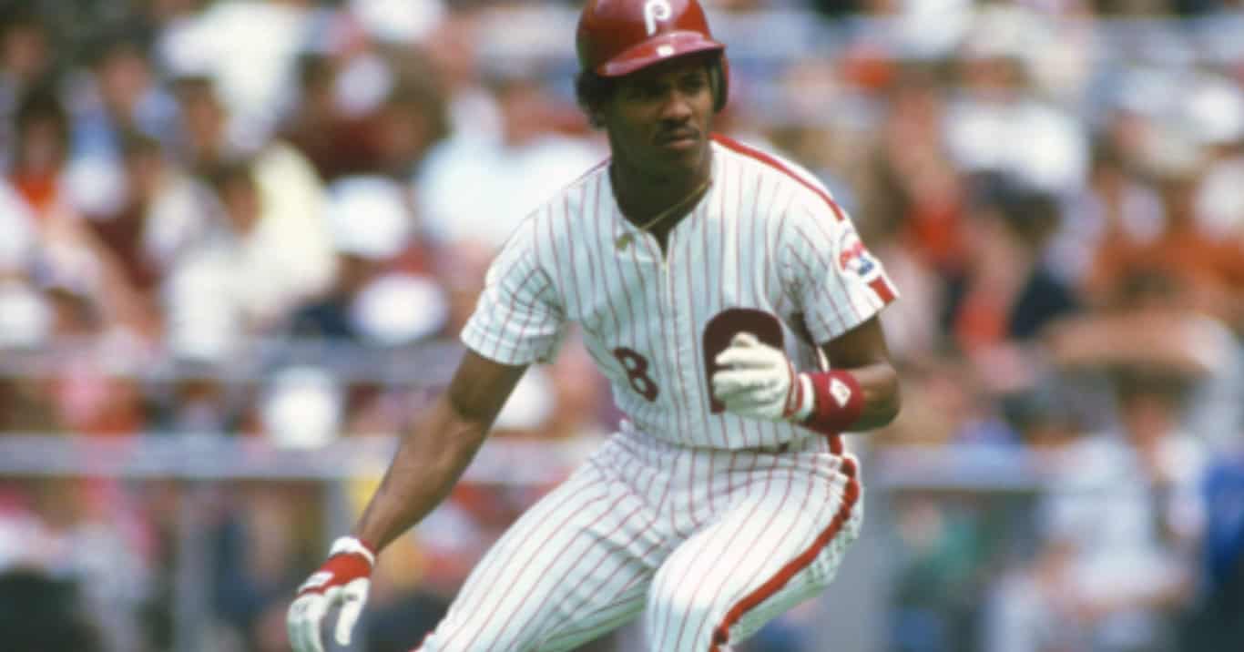 Juan Samuel in action, showcasing his power-speed skills as a second baseman.