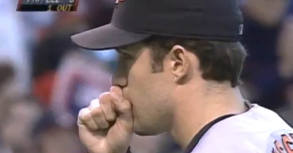 Mussina Blowing on Hand