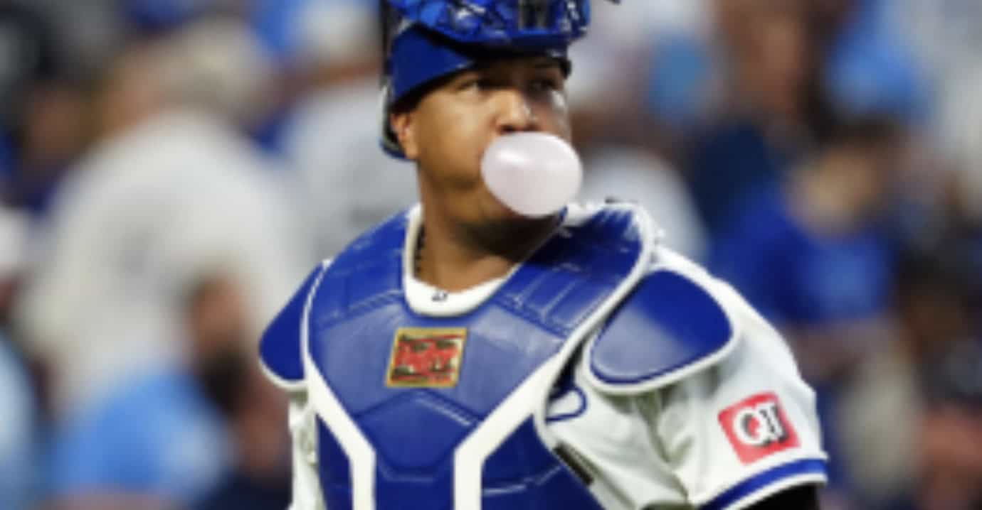 10 Good Guys Who Won Anyway 2 Salvador Perez catching for the Kansas City Royals, showcasing his skills as a top MLB catcher.