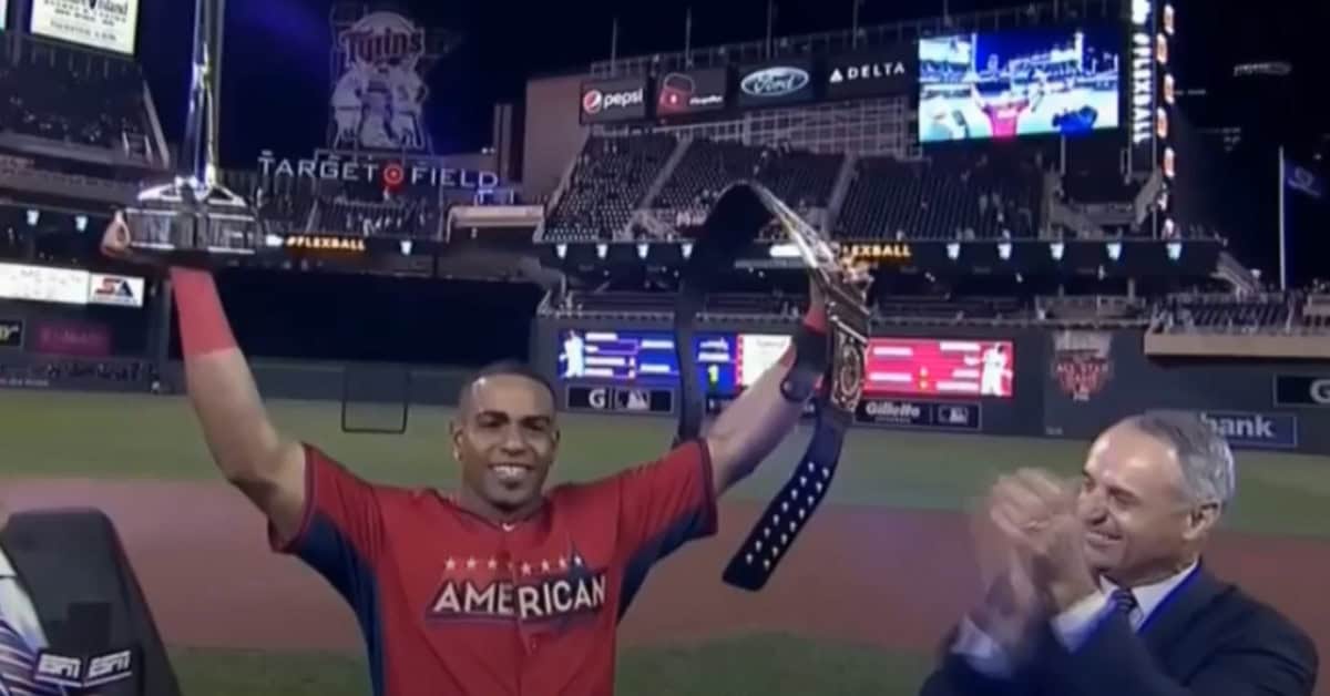 Yoenis Cespedes showcasing his power during the Home Run Derby championship.