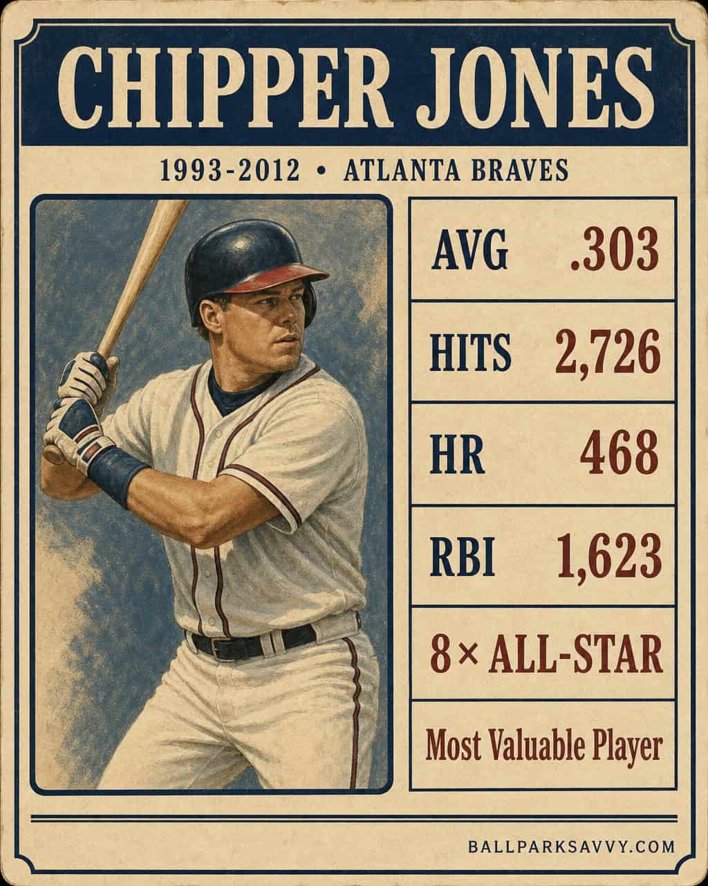 The Bat That Built Atlanta: 20 of the Braves' Greatest Hitters 15 Chipper Jones stat card