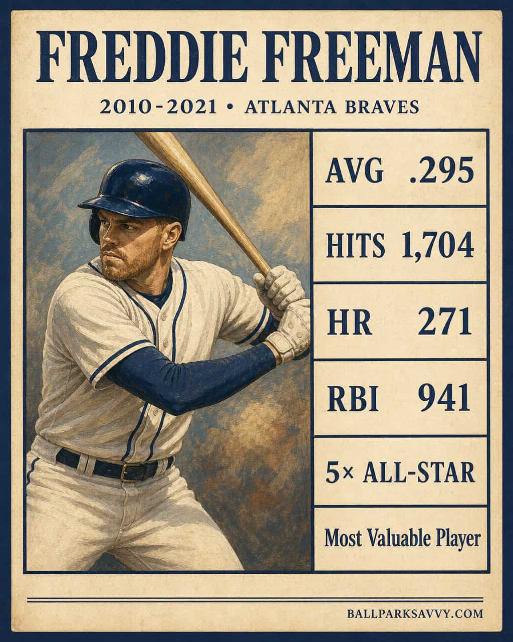 The Bat That Built Atlanta: 20 of the Braves' Greatest Hitters 14 Freddie Freeman stat card