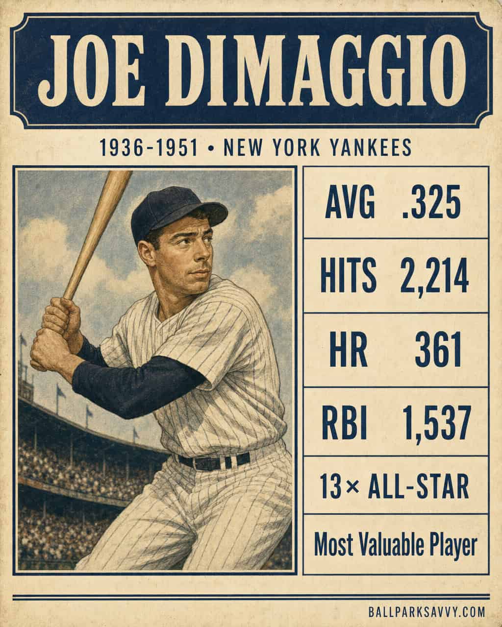 The 20 Yankees Who Mattered Most 13 Joe DiMaggio stat card