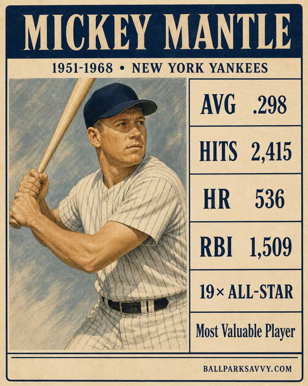 The 20 Yankees Who Mattered Most 14 Mickey Mantle stat card