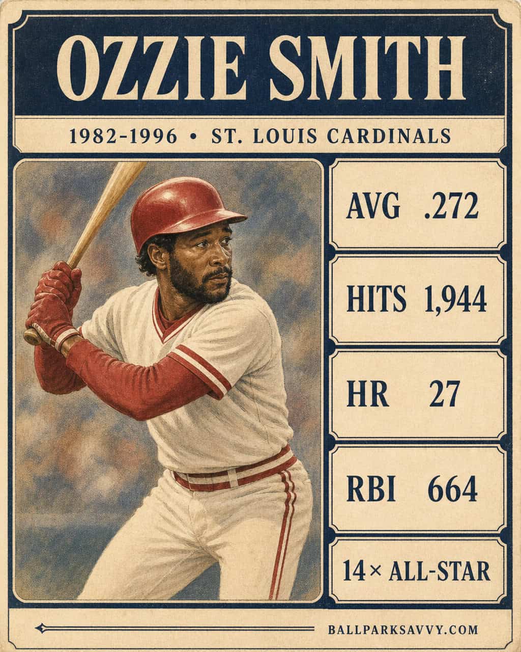 20 Cardinals Who Could Flat-Out Rake 13 Ozzie Smith stat card