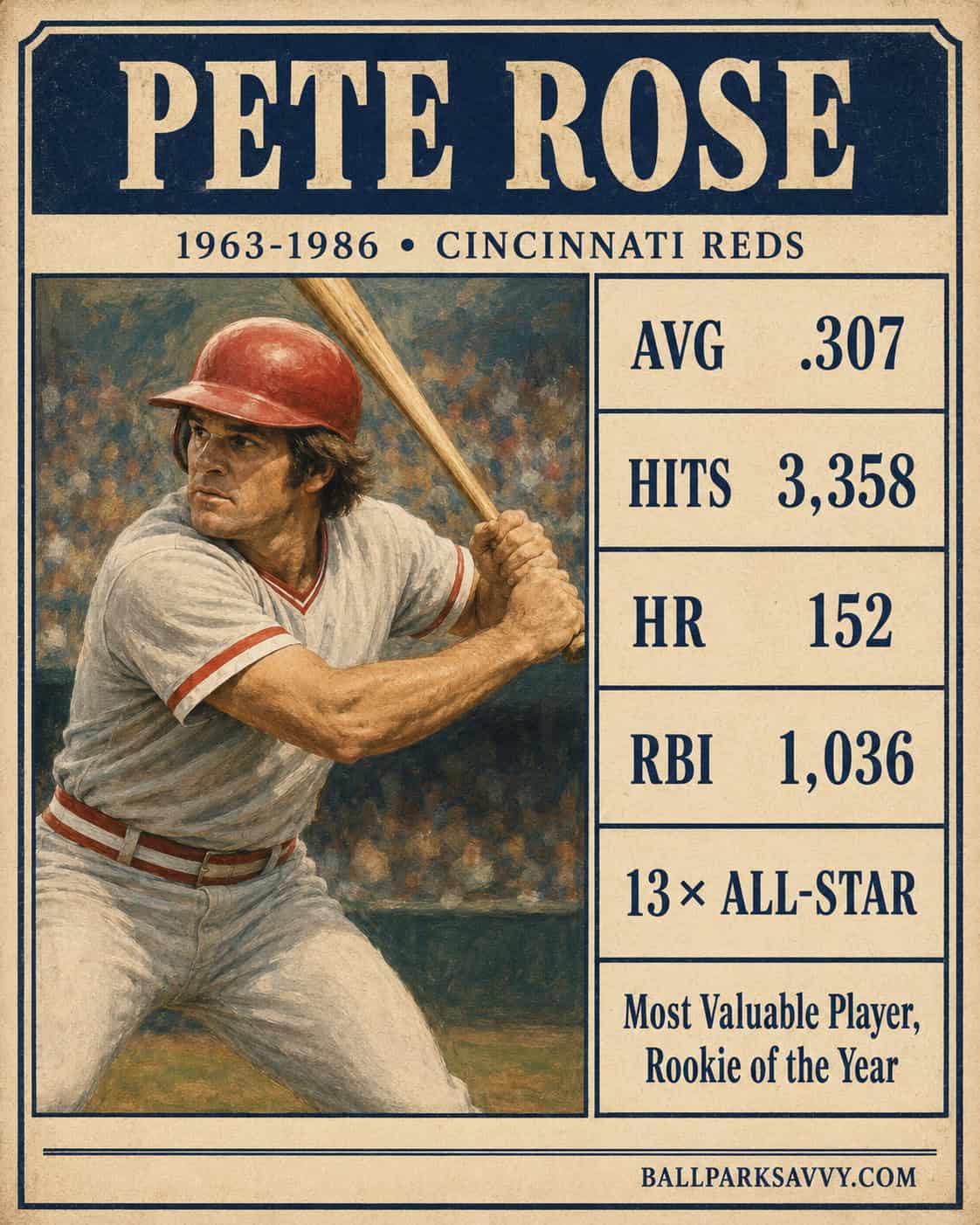 Every Great Bat the Reds Ever Had 15 Pete Rose stat card