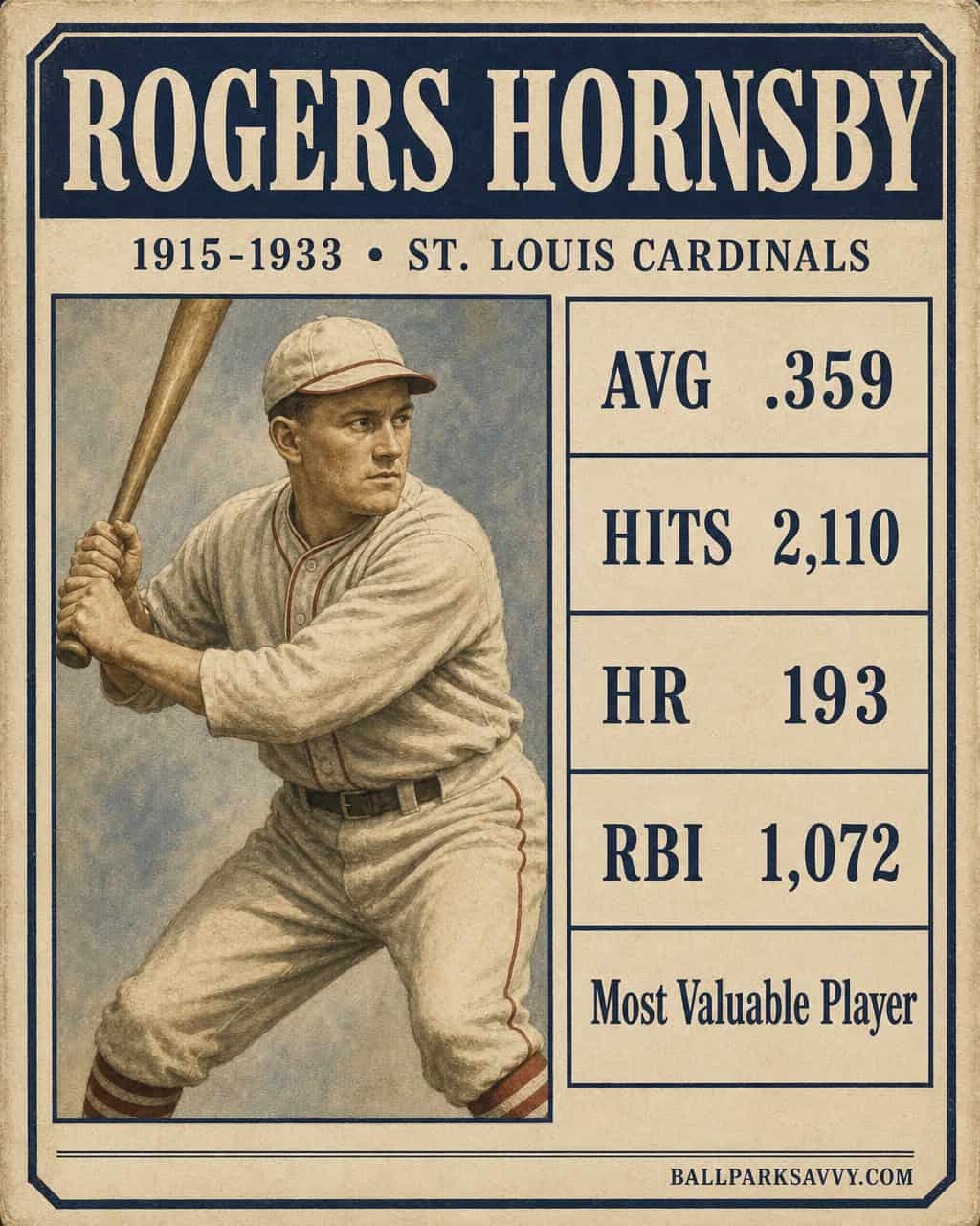 20 Cardinals Who Could Flat-Out Rake 15 Rogers Hornsby stat card
